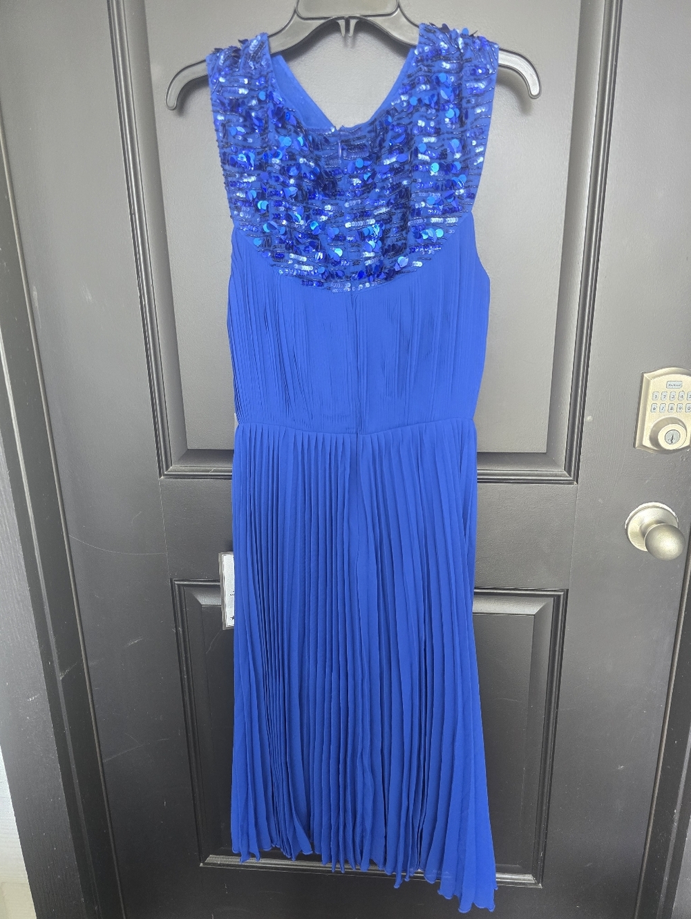 NWT Adrianna Papell Royal Blue Pleated Maxi Dress Sz 12 Sequin Sleeveless Formal - Picture 14 of 16